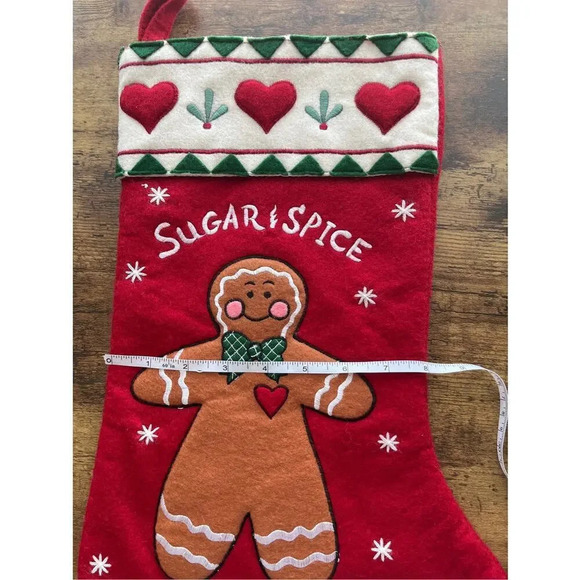 Sugar & Spice Christmas Red Stocking Embroidery Gingerbread Man 6X19 - Picture 4 of 11